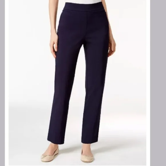 Alfred Dunner Navy Pants Size 16 Women's Flat Front Pull On Elastic Waist Blue - Picture 1 of 8